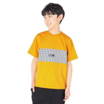 【GLAZOS】【おまとめ買い割対象】★セール★天竺・ドロップショルダーチェック切替半袖Tシャツ[3色展開]