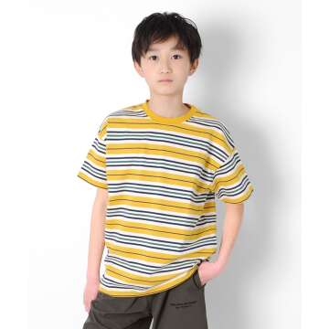 【GLAZOS】【おまとめ買い割対象】★セール★ドロップショルダー・マルチボーダー半袖Tシャツ[3色展開]