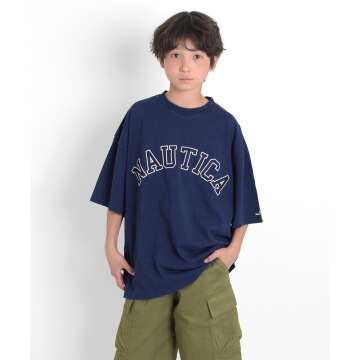 【NAUTICA】【おまとめ買い割対象】【NAUTICA】フロントロゴアップリケ刺繍ビッグ半袖Tシャツ[4色展開]