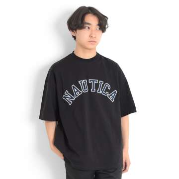 【NAUTICA】【おまとめ買い割対象】【NAUTICA】フロントロゴアップリケ刺繍ビッグ半袖Tシャツ[4色展開]